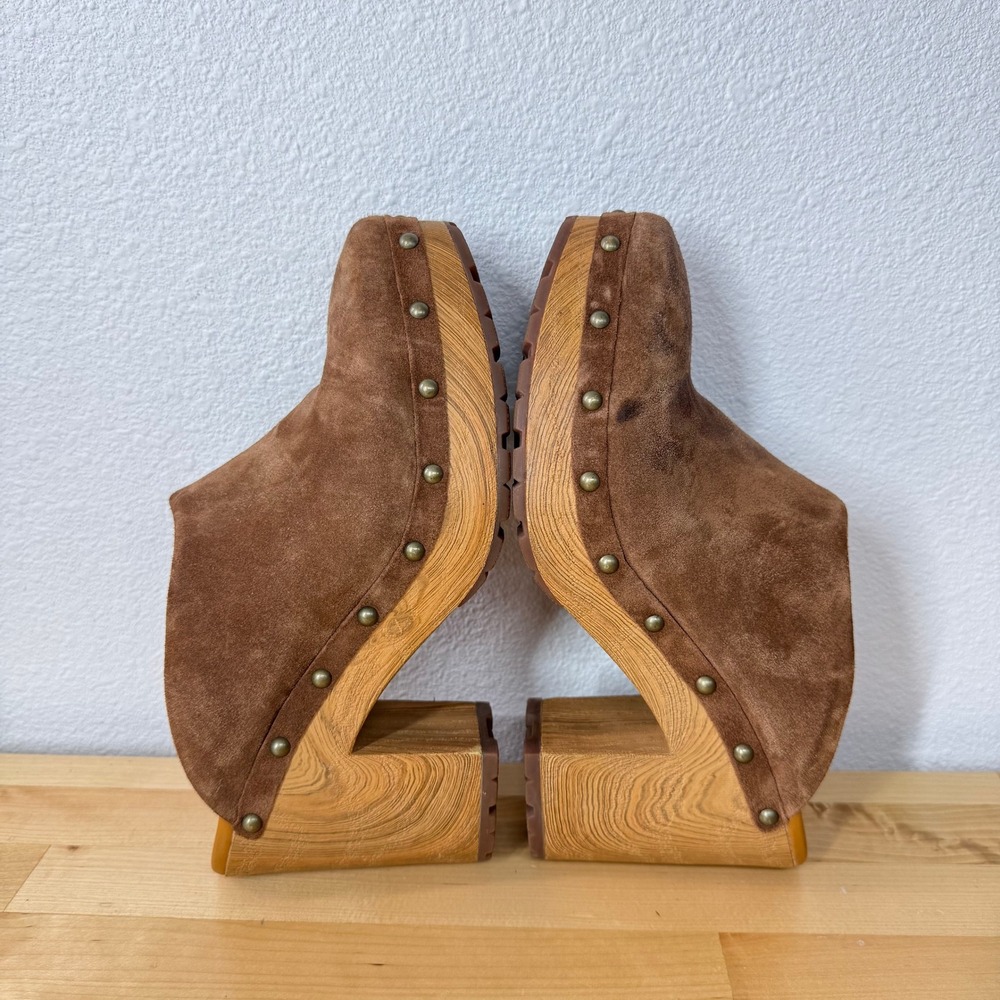 Kork-Ease Brown Suede Studded Wood Platform Clogs Mules Women 8M KE0014806 *FLAW - Picture 10 of 10